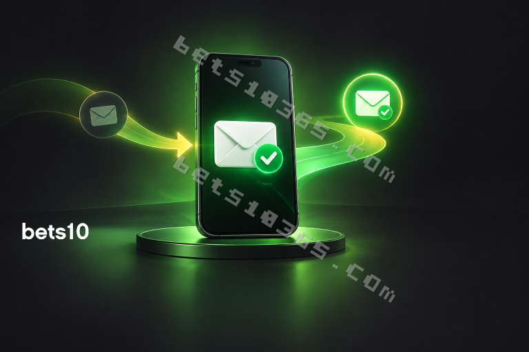 Koyu zeminde yeşil ışıkla çevrelenen telefon ekranındaki zarf ve doğrulama simgesi, bets10 destek mail adresi kontrolünü temsil ediyor.
