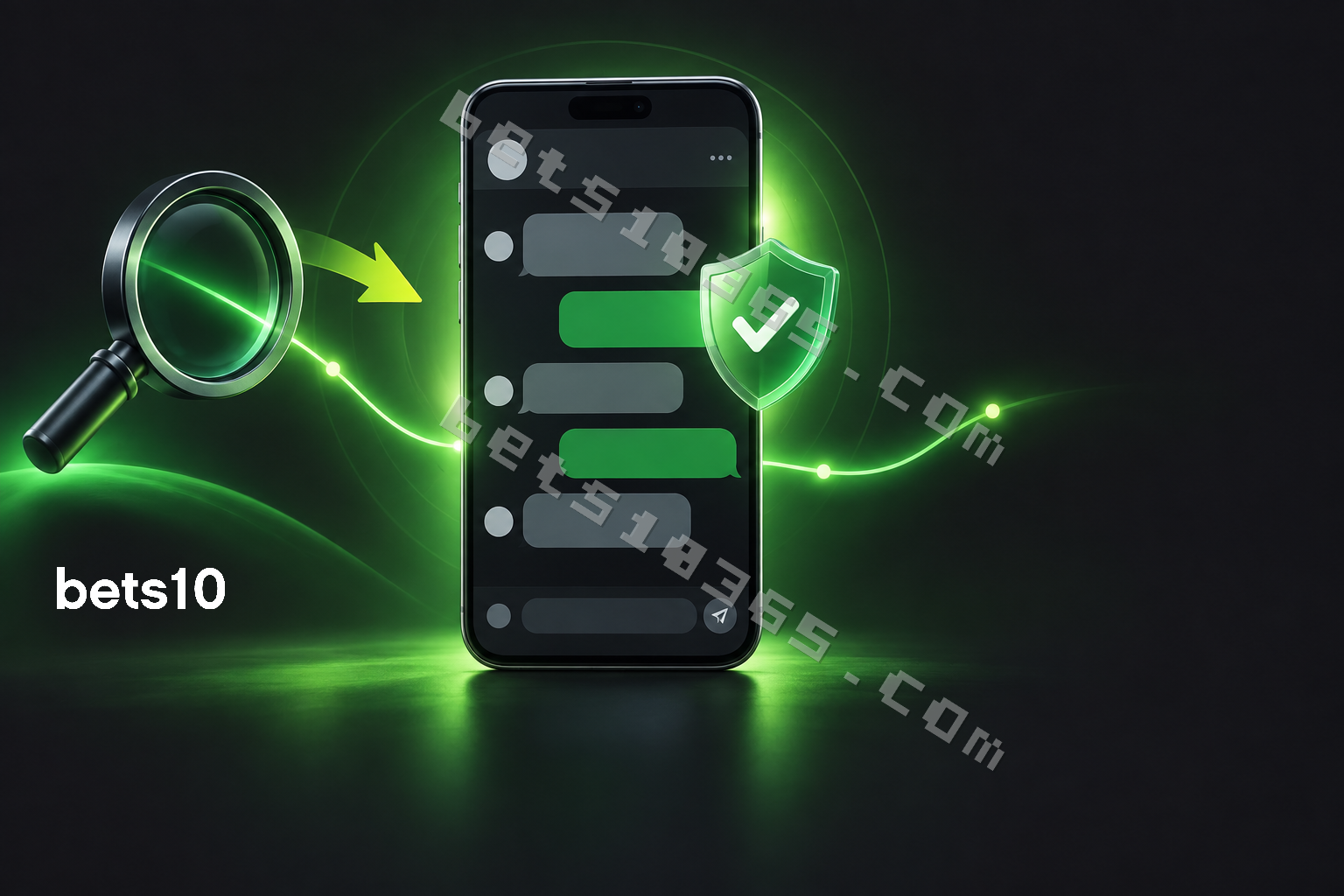 Koyu zeminde yeşil ışık yolu ve doğrulama simgesiyle çevrelenen telefon, bets10 güncel giriş telegram kanalı kontrolünü temsil ediyor.